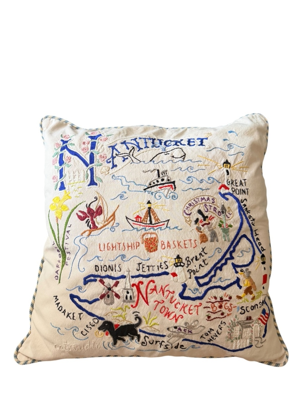 Catstudio Nantucket Hand-Embroidered Pillow